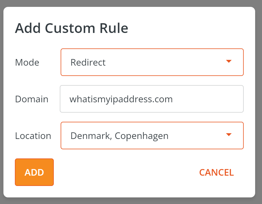 HideAway VPN redirect website or domain