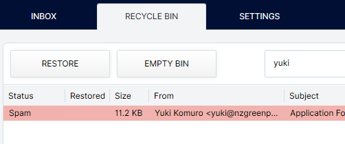 MailWasher Recycle Bin